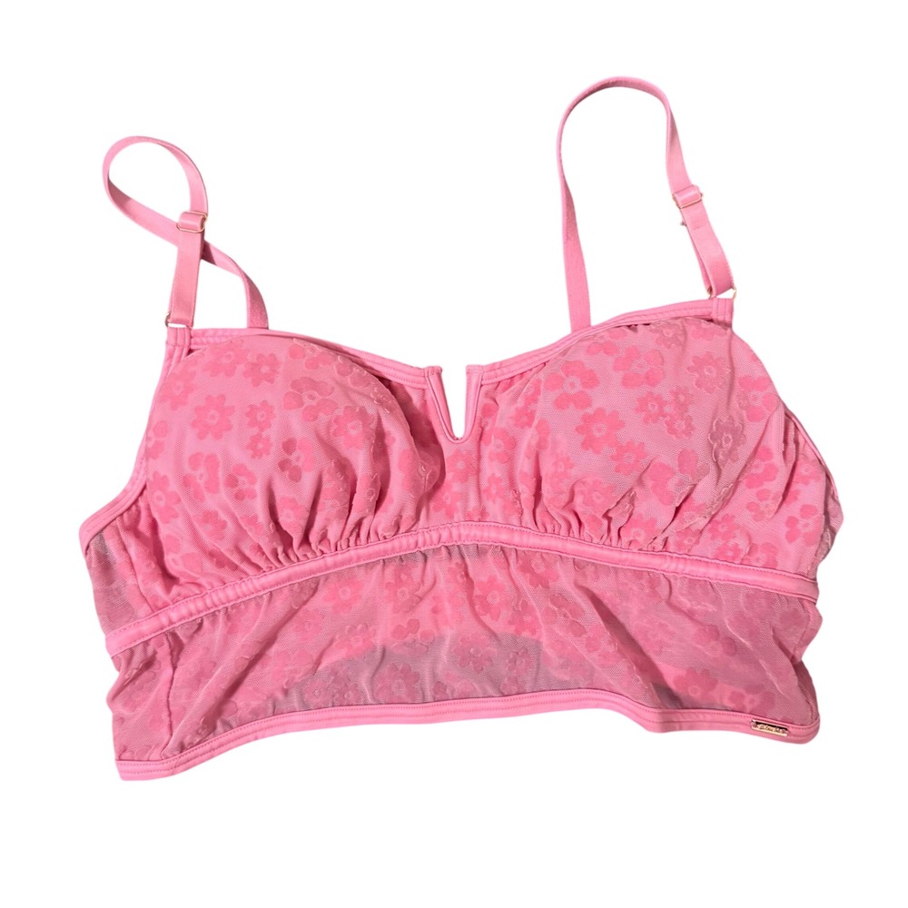 Victoria's Secret PINK Floral Mesh Longline Bralette V-Wire Notch Pink Lingerie